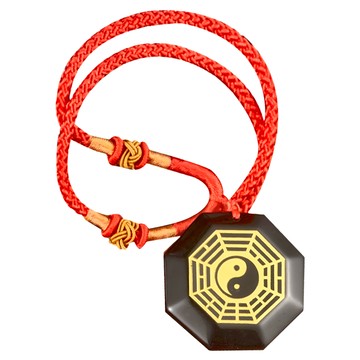 黑曜石八卦項鍊 先天後天卦  紅色 + 黑色 + 金色  1個