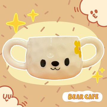 小熊吐司系列 雙耳手繪原創造型陶瓷咖啡杯 250ml