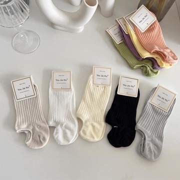 不緊不勒高含棉襪子女船襪雙針羅紋豎條紋短襪韓國彩色淺口隱形襪