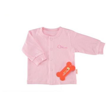 hello mika 米卡 精梳棉嬰幼兒提花長袖前開扣上衣(粉色)