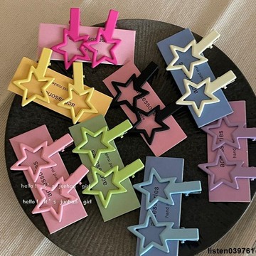 【台灣出貨】糖果色金屬星星髮夾 前額側邊劉海夾 甜美髮卡碎髮鴨嘴夾 髮夾 一字夾 髮飾 星星髮夾 側邊髮夾 鴨嘴夾髮夾