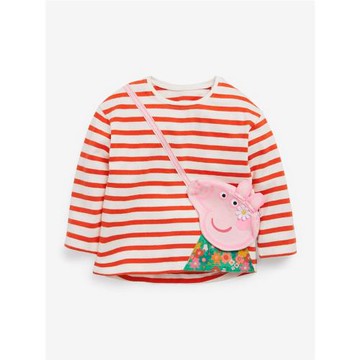 女童條紋長袖T恤寶寶挎包上衣兒童純棉春秋裝小童嬰兒體恤衫小豬8