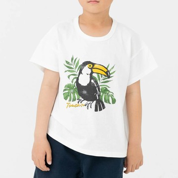 日本 Chil2 - 100%棉 定番印花短袖上衣-大嘴鳥-白