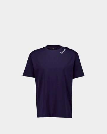 BALMAIN 刺繡Logo短袖T-shirt - 深藍 / M