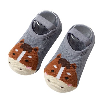 JoyNa - 3雙入-秋冬微厚防掉跟地板襪 止滑襪 寶寶保暖襪-藍色小熊+隨機2雙