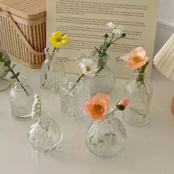 簡約輕奢 復古浮雕玻璃花瓶 擴香瓶 餐桌擺件 裝飾品 微景觀攝影道具N0111