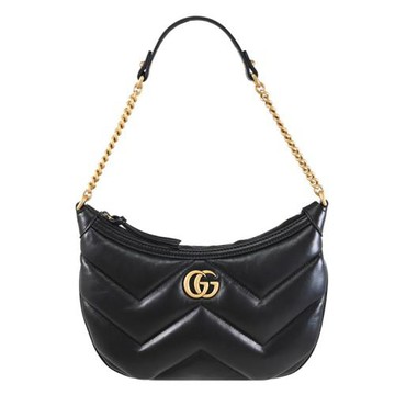 GUCCI 777263 GG Marmont 絎縫山形紋單肩彎月包/鏈包.黑