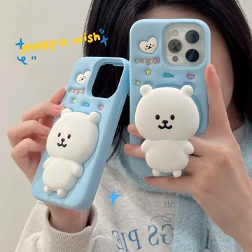 ins自嘲熊 支架矽膠軟殼 手機殼防摔殼 適用於iPhone 16 15 14 13 12 11 Pro Max保護殼