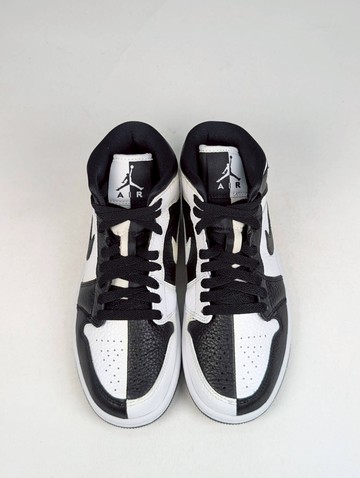 微瑕疵-左右腳內外側泛黃 DR0501-101 W6 Air Jordan 1 Mid SE "Homage" Split W 陰陽熊貓 黑白 女鞋 男女段
