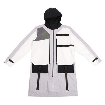 雙層結構反光長風衣 - 淺灰