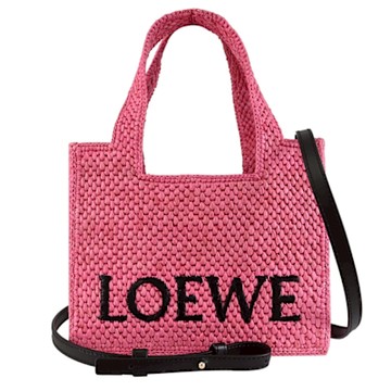 LOEWE Font 經典LOGO渡假風草編兩用托特包(桃 小號)