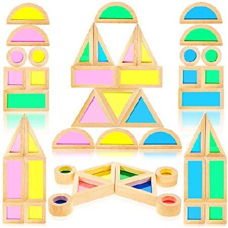 48 Pcs Wood Building Blocks Rainbow Geometry Wooden Blocks