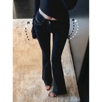 黑色低腰喇叭牛仔褲女彈力緊身顯瘦顯腿長拖地褲