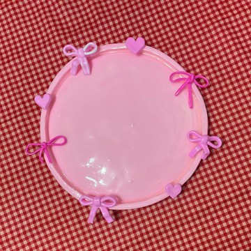 粉紅少女蝴蝶結圓型飾品盤