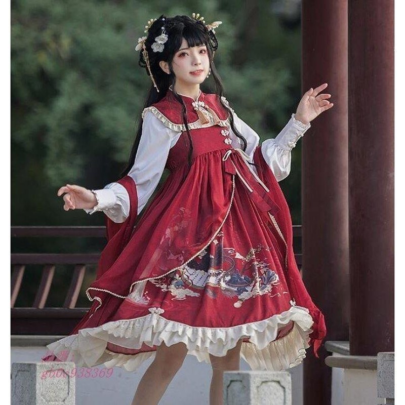 漢服風 可愛いワンピース チャイナボタン ドレス Lolita コスプレ