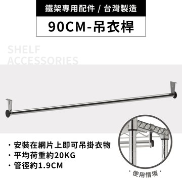 鐵架配件｜90cm吊衣桿 (6分管徑附2掛勾)｜掛衣桿 衣桿 衣櫥衣桿 衣架 掛衣架 置物架 鐵架 層架 衣櫥架 吊衣架