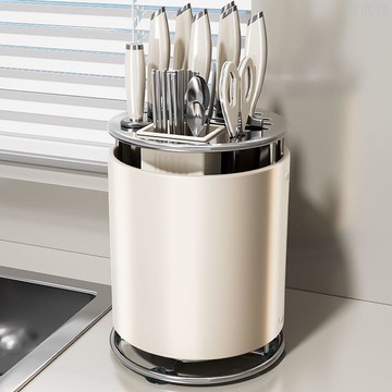 304不銹鋼廚房旋轉刀架臺面置物架刀具筷子筒一體多功能收納盒子