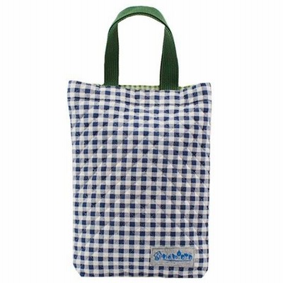 日本製 シューズバッグ　ワンマイルバック キルティングバッグ ネイビーチェック×グリーンチェック 入園　入学　入園準備　入学準備　上履き入れ　キルティング