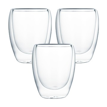 JOSIC 雙層高硼硅耐熱玻璃杯 8.5 x 9.5cm 300ml  透明色  3個