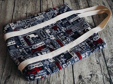 原創手工縫製 兩用托特側肩包 帆布背包 懷舊深藍日本海報