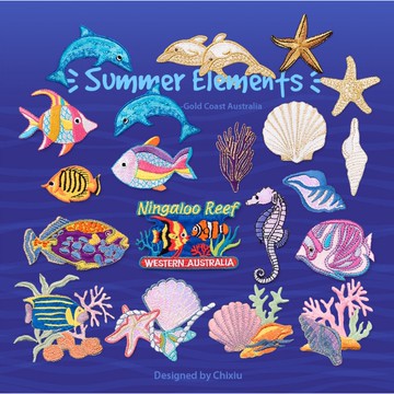 【哈狼族】服飾輔料/刺繡布貼/EMa/海洋生物海底世界海星海馬珊瑚海魚海龜刺繡衣服貼補丁貼燙布貼diy修補破洞背膠無包裝