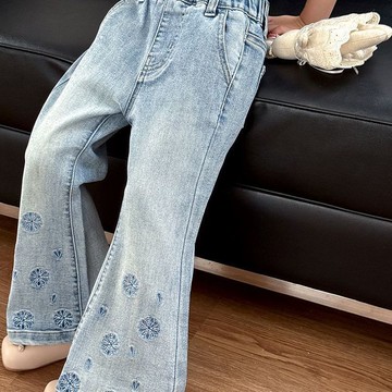 童裝女童牛仔褲2025秋季新款中大童兒童褲子修身彈力喇叭褲長褲