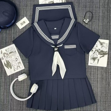 【砂糖夢境】胖MM大碼夏季水手服改良JK正統百褶裙短裙三本裝套裝基礎jk制服女