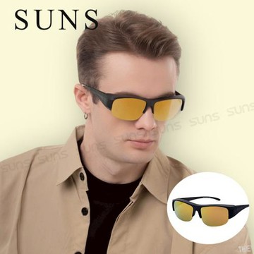 【SUNS】台灣製偏光太陽眼鏡 半框套鏡 黃水銀 抗藍光+抗UV400/防眩光/可單戴/可套式