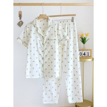 夏季熱賣女士短袖長褲純棉紗布薄款家居服寬松日系全棉睡衣兩件套