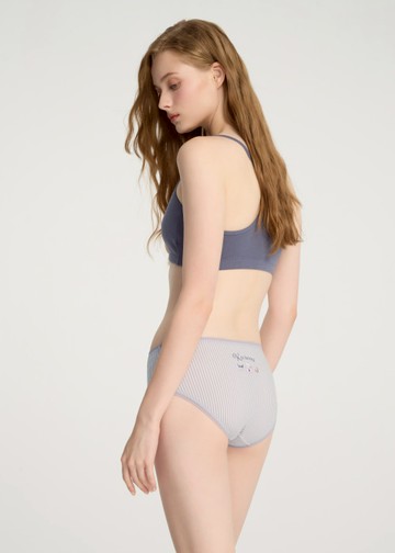 XXL 酷洛米系列．花邊中腰三角內褲(紫白條紋-咖啡)