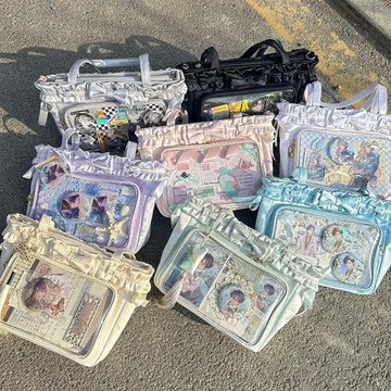 緞面蝴蝶結花邊痛包大食量lolita托特女包斜挎單肩貓幼幼自痛包