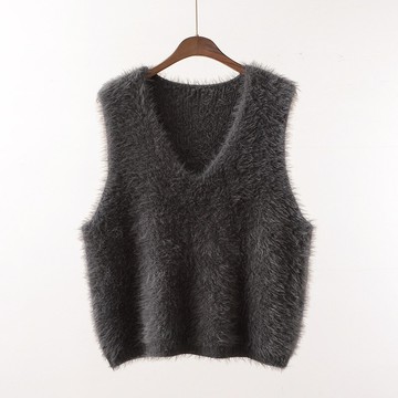 【巴黎精品】現貨+預購 法式針織背心無袖背心削肩上衣百搭休閒女裝-毛絨絨純色V領女上衣3色a1lg113