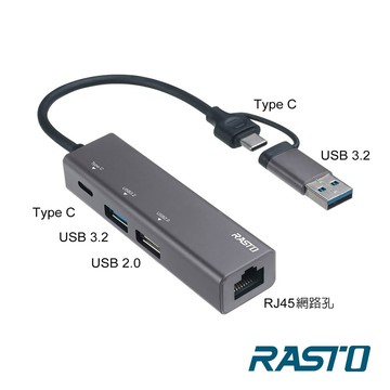 【RASTO 中景】RH12 鋁製 USB3.2 + RJ45 高速網卡集線器