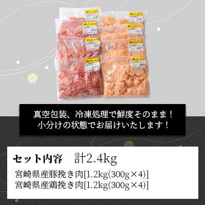 ふるさと納税 美郷町 宮崎県産 豚挽き肉・鶏挽き肉セット 2.4kg