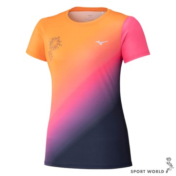 Mizuno 美津濃 短袖上衣 女裝 排汗 反光 漸層煙火【運動世界】J2MAC75097