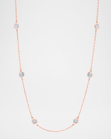 18K Gold Handmade Bezel Diamond Station Chain Necklace, 16"L, 0.80tcw