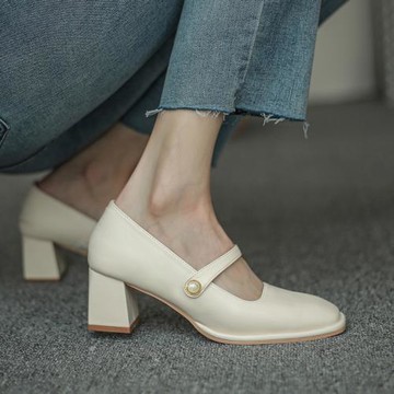 小個子粗跟婚紗高跟鞋瑪麗珍小皮鞋女紅色伴娘不累腳婚鞋白色單鞋