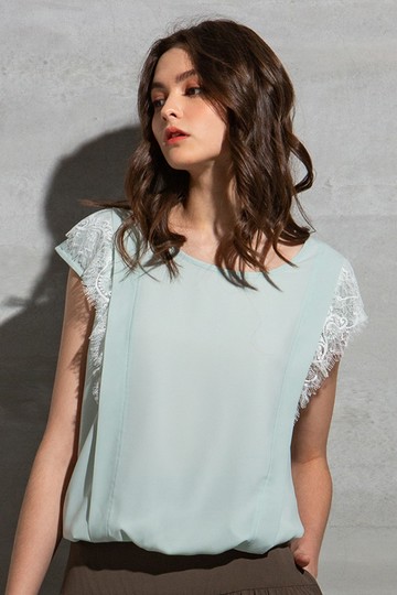 MW 圓領蕾絲雪紡無袖上衣