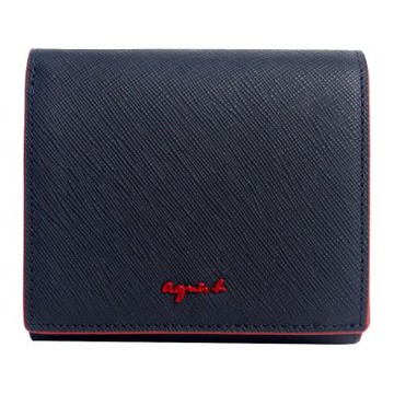agnes b. VOYAGE 草寫字母防刮皮革中夾(深藍)