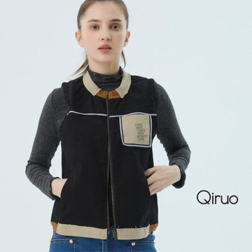 【Qiruo 奇若】秋冬專櫃黑色背心上衣7045D 拉鍊設計