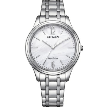 CITIZEN 星辰 光動能大三針時尚女錶-銀EM0411-71A/34mm