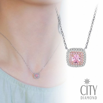 【City Diamond 引雅】18K天然方型粉鑽15分白K 玫瑰金 雙色K金項墜 項鍊(璀璨流光系列)