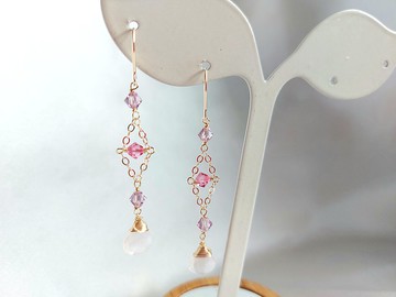 14kgf美國注金 粉晶耳環 | 手作客製 手鍊 項鍊 耳飾 飾品