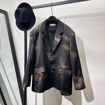 秋冬高級感輕奢風廓形復古印花寬松休閑西服流行痞帥輕奢風外套潮