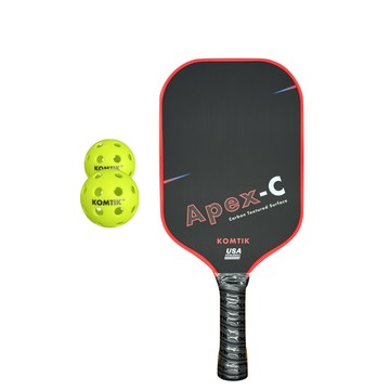 KOMTIK Apex-C 碳纖維匹克球拍 16mm拍芯 磨砂碳布碳纖維 USAPA 認證標章 紅色框1拍 Jade戶外球套組
