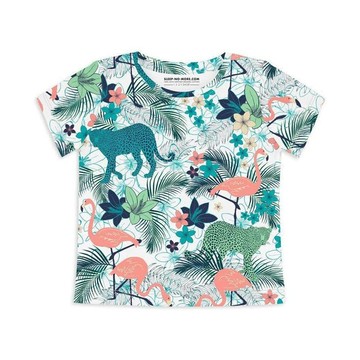 英國 SLEEP NO MORE - 100% 有機棉兒童短袖上衣-叢林花豹與鶴 (1.5-2 Y)