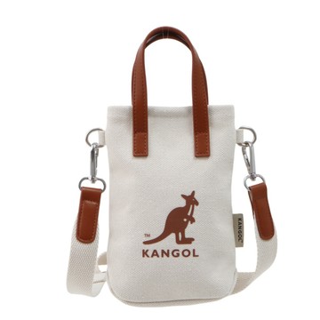 KANGOL 側背包 米白 帆布 皮革 小側包 6525170801