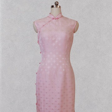 CHAELING 高級客製 百分百真絲提花七寶紋燙鑽中式旗袍長裙