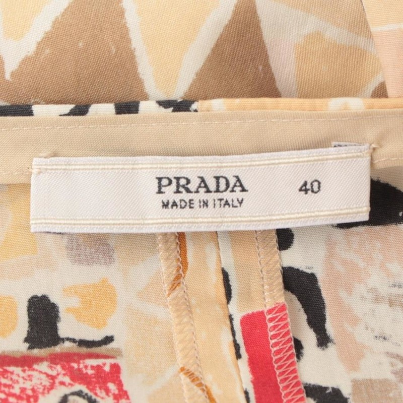プラダ】Prada コットン 総柄 スカート イエロー×ベージュ×レッド 40  