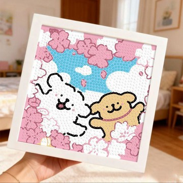 【臺灣-出貨】新款鑽石卡通線條小狗diy手工粘貼益智兒童生日禮物臥室擺件
